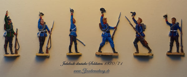 Jubelnde Deutsche Soldaten 1870/71 einseitig bemalt